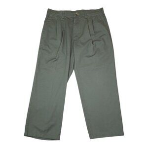 Timber Creek By Wrangler Mens Green Pleated Khaki Pants 34x27 Relaxed Fit Cotton